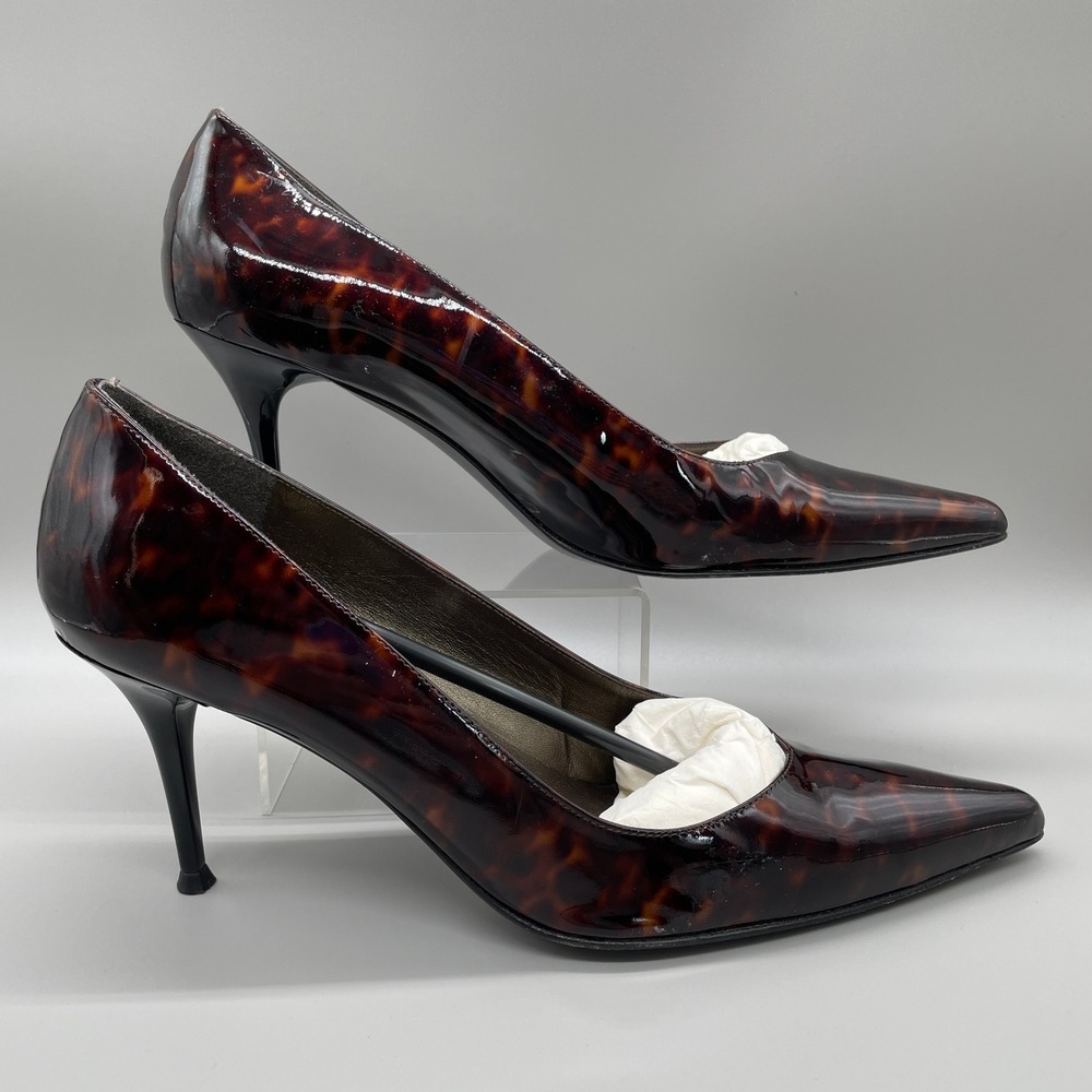 Stuart Weitzman Pointed Toe Pumps Womens 10 M Brown Tortoise Patent‎ Stiletto
